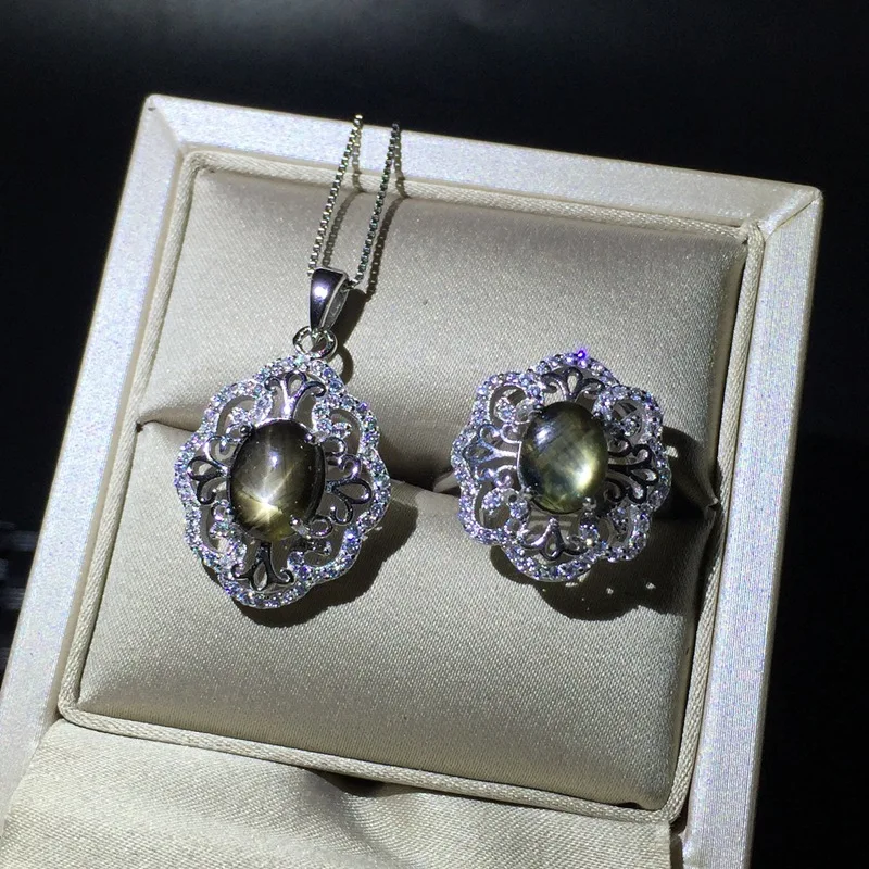 KJJEAXCMY boutique jewels 925 Pure silver set with natural star sapphire pendant + necklace + ring set with simple chrysanthemum
KJJEAXCMY boutique jewels 925 Pure silver set with natural star sapphire pendant + necklace + ring set with simple chrysanthemum