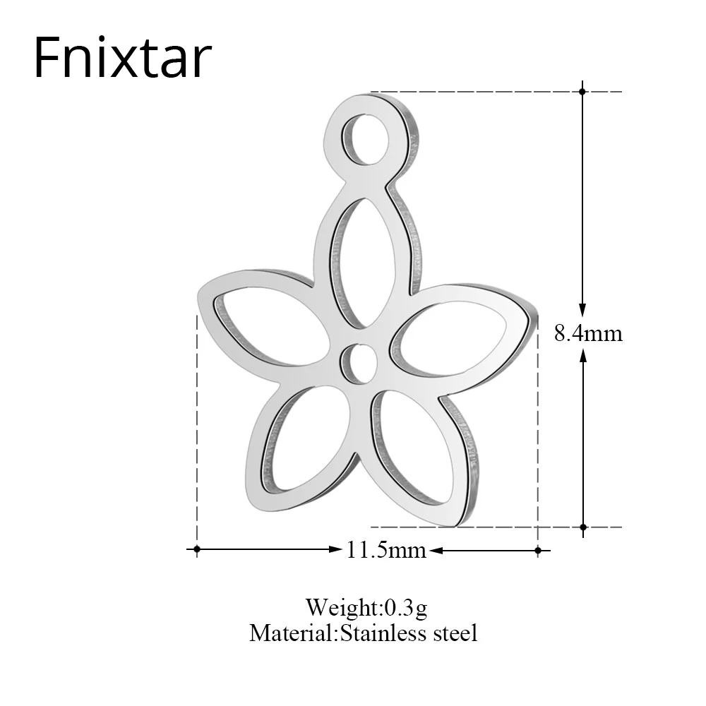 Fnixtar 50pcs/lot New Fashion Stainless Steel Flower Mini Pendants Charms For Women Jewelry DIY 8.4*11.5mm Handmade Metal Charm
Fnixtar 50pcs/lot New Fashion Stainless Steel Flower Mini Pendants Charms For Women Jewelry DIY 8.4*11.5mm Handmade Metal Charm