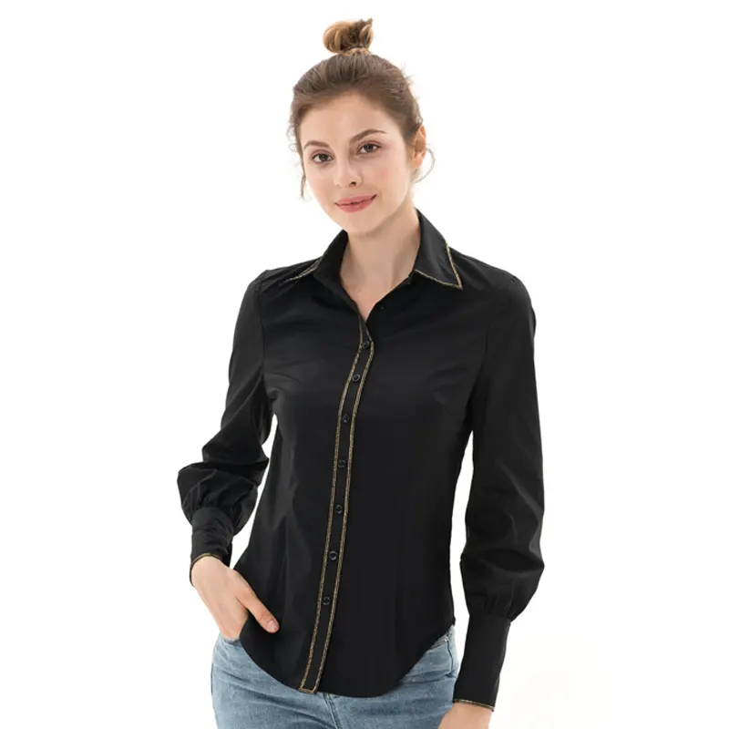 Apperloth New Fall Women Shirts Slim Full Sleeve Turn Down Neck Preppy Style Blouse Shirt Black Gold Edge Ladies Elegant Shirts
Apperloth New Fall Women Shirts Slim Full Sleeve Turn Down Neck Preppy Style Blouse Shirt Black Gold Edge Ladies Elegant Shirts