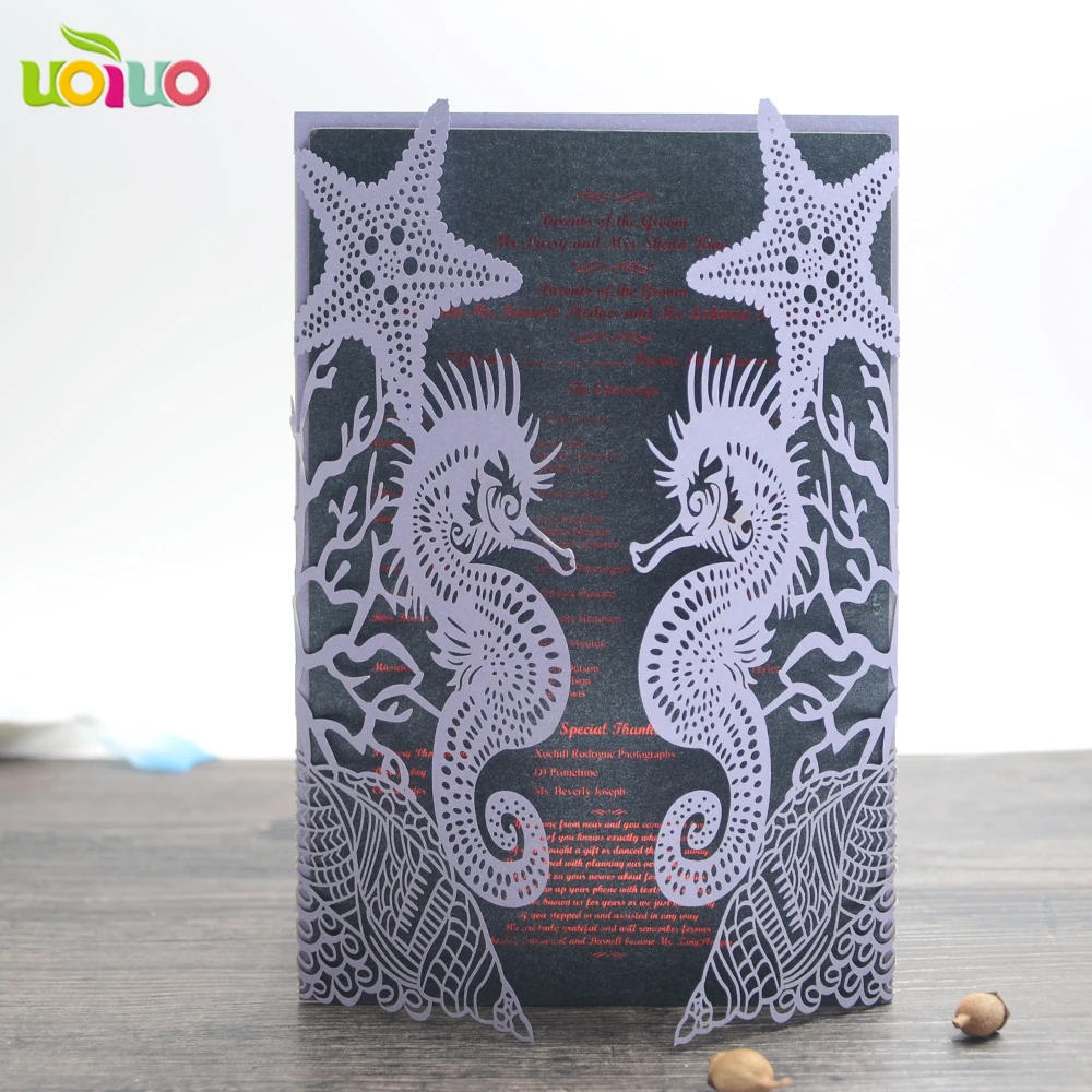 50pcs purple sea horse Laser cut wedding invitation cards ,marriage floral birthday Anniversary invitations card party Kits
50pcs purple sea horse Laser cut wedding invitation cards ,marriage floral birthday Anniversary invitations card party Kits