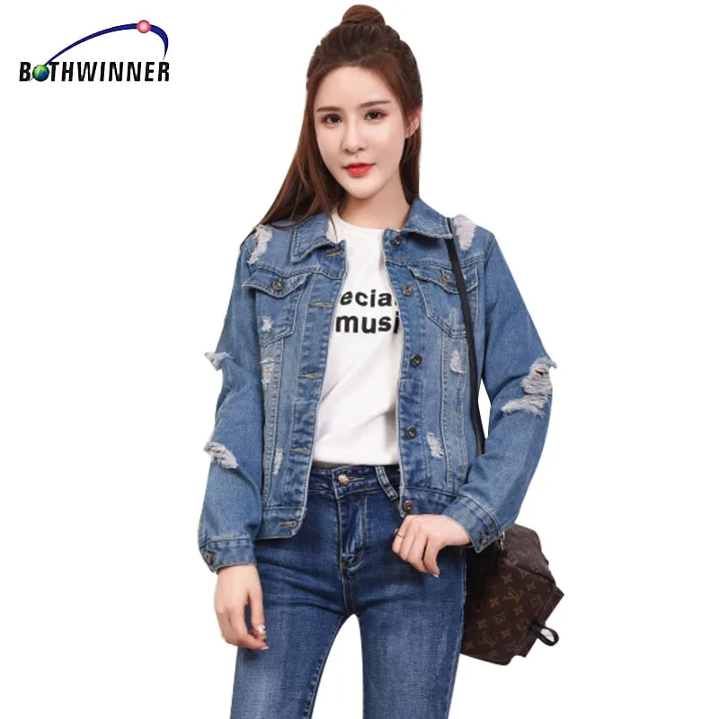 Bothwinner джинсовая куртка женская Casacos Feminino тонкая Модная Джинсовая с дырками