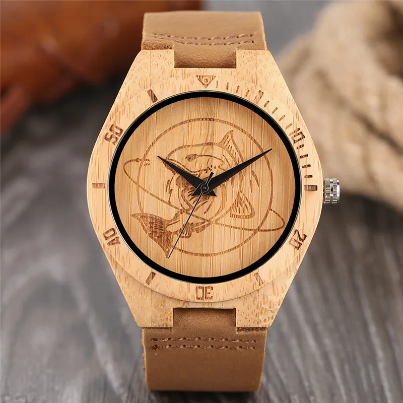 Natural Mens Wooden Wrist Watch Casual Dress Style Engraved Fish Handicraft Dial Light Bamboo Wood Relogio Gifts Genuine Leather
Natural Mens Wooden Wrist Watch Casual Dress Style Engraved Fish Handicraft Dial Light Bamboo Wood Relogio Gifts Genuine Leather