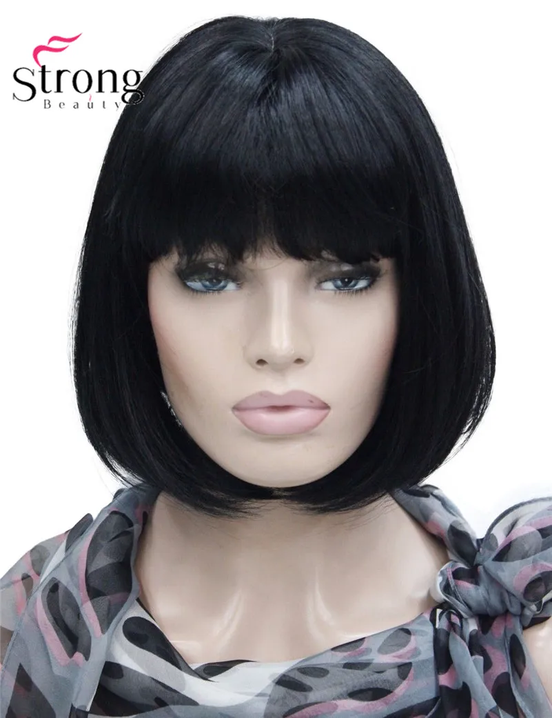 StrongBeauty короткий черный топ с челкой синтетический парик на выбор цвета|skin top|bobs