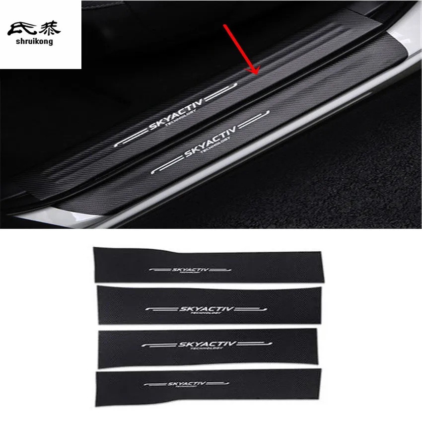 4pcs/lot car styling sticker carbon fiber grain PU leather door sill decorative cover for 2017 2018 2019 MAZDA CX-8 CX 8 CX8 | Автомобили