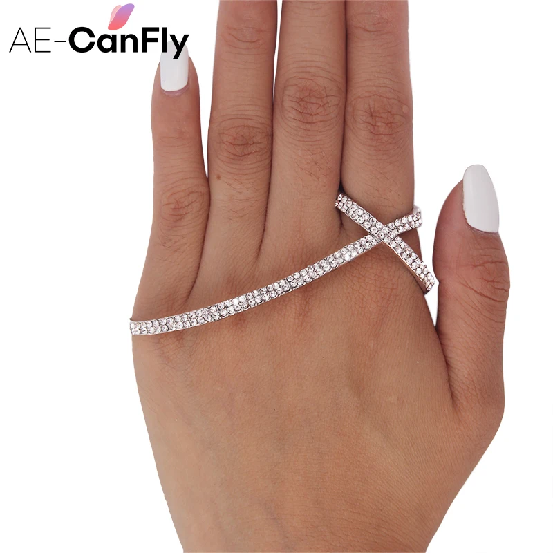 

AE-CANFLY Fashion Hand Bracelets Bangles for Women Rhinestone Snowflake Cross Palm Bracelet Cuff 2K2034