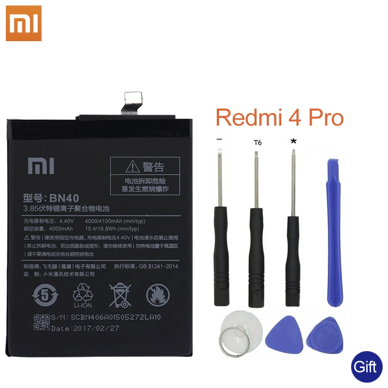 Xiao Mi Оригинальный аккумулятор для телефона BN40 Xiaomi Redmi 4 Pro Prime 3G RAM 32G ROM Edition Redrice +