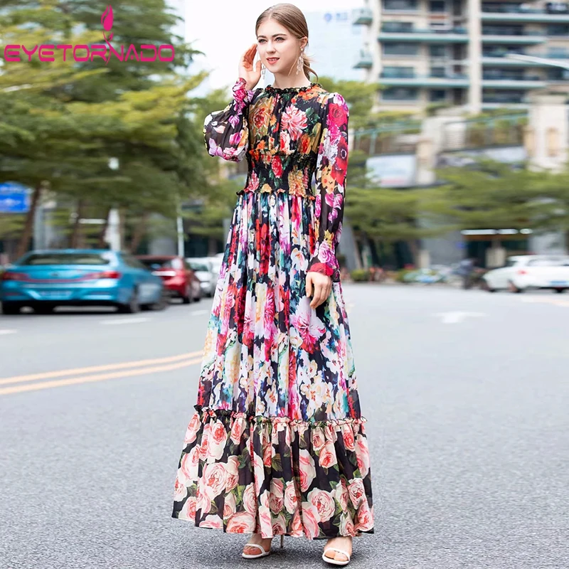 Women Long Boho Dress Summer Runway Floral Print Elegant Maxi Elastic Waist Flare Sleeve Slim Vintage Tunic Beach Dresses
Women Long Boho Dress Summer Runway Floral Print Elegant Maxi Elastic Waist Flare Sleeve Slim Vintage Tunic Beach Dresses