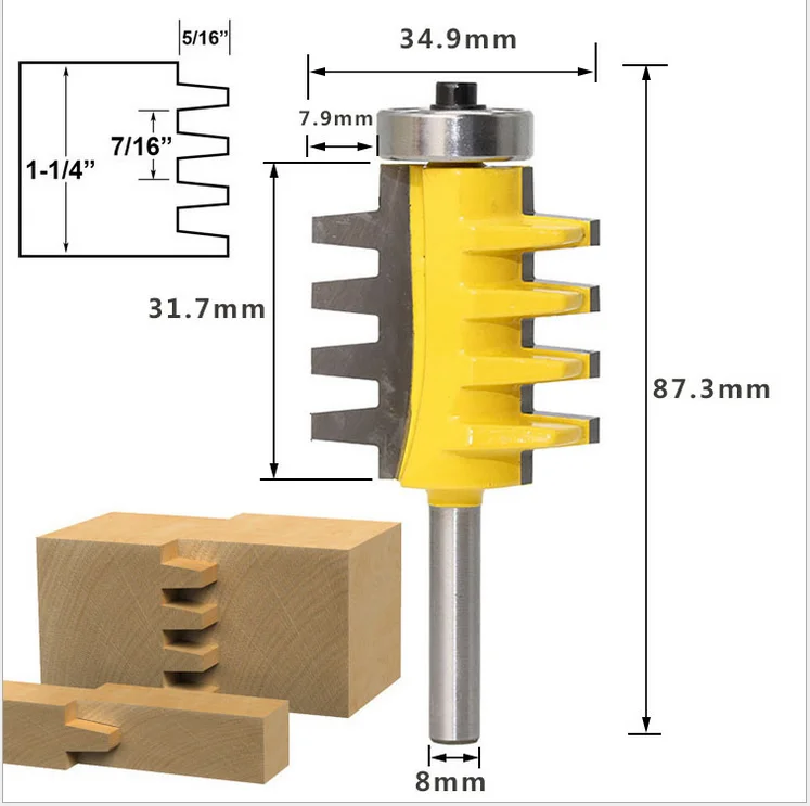 1PC 8mm Shank Rail Reversible Finger Joint Glue Router Bit Tenon Woodwork T Groove Milling Cutter DIY Woodworking Milling Cutter
1PC 8mm Shank Rail Reversible Finger Joint Glue Router Bit Tenon Woodwork T Groove Milling Cutter DIY Woodworking Milling Cutter