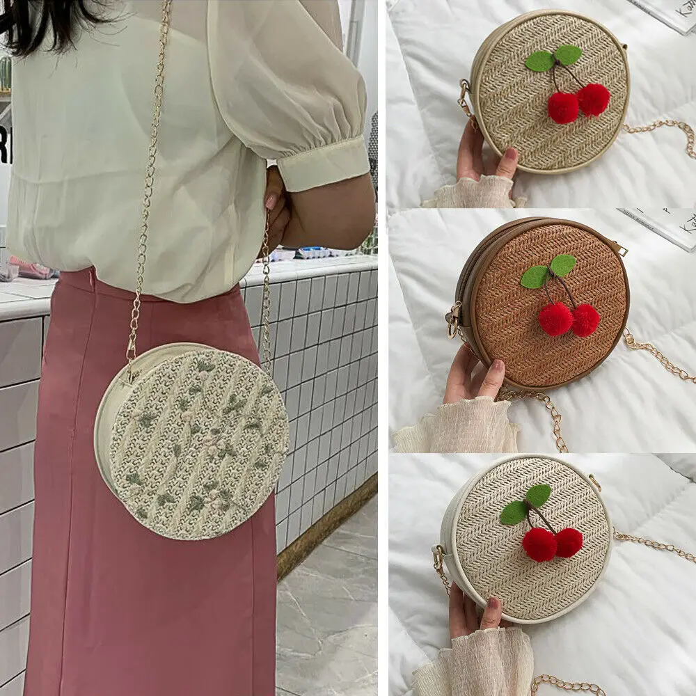 Новая женская круглая соломенная сумка модная ручная плетеная Сумка из ротанга