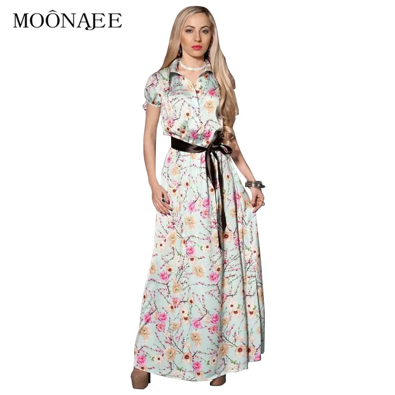 MOONAJEE 2017 Summer New Floral Printing Long Summer Dresses Women Short Sleeve Female Maxi Beach Dresses with Satin Sash
MOONAJEE 2017 Summer New Floral Printing Long Summer Dresses Women Short Sleeve Female Maxi Beach Dresses with Satin Sash