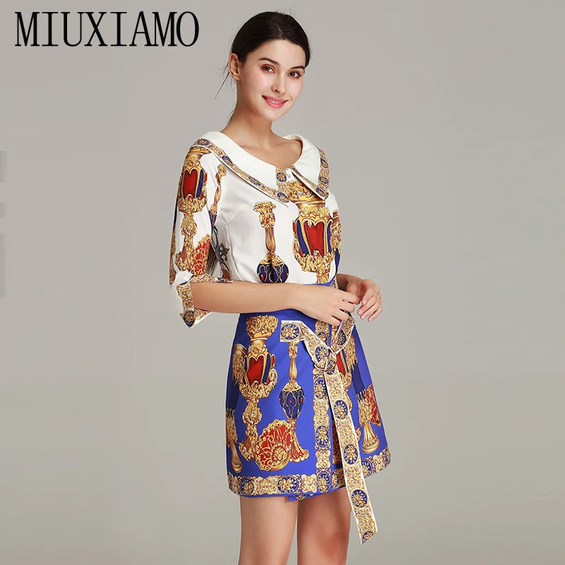 MIUXIMAO 2019 Spring Newest Style Suit Sets 2 Piece Turn-down Collar Full Sleeve Top + Mini Skirt Pattern Print jumpsuit Women
MIUXIMAO 2019 Spring Newest Style Suit Sets 2 Piece Turn-down Collar Full Sleeve Top + Mini Skirt Pattern Print jumpsuit Women