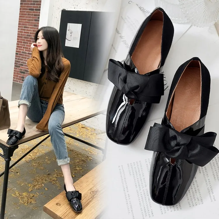 Fashion women's shoes 2019 spring slip-on butterfly-knot genuine leather pink grey bow tie loafers europeam casual brogue flats | Обувь