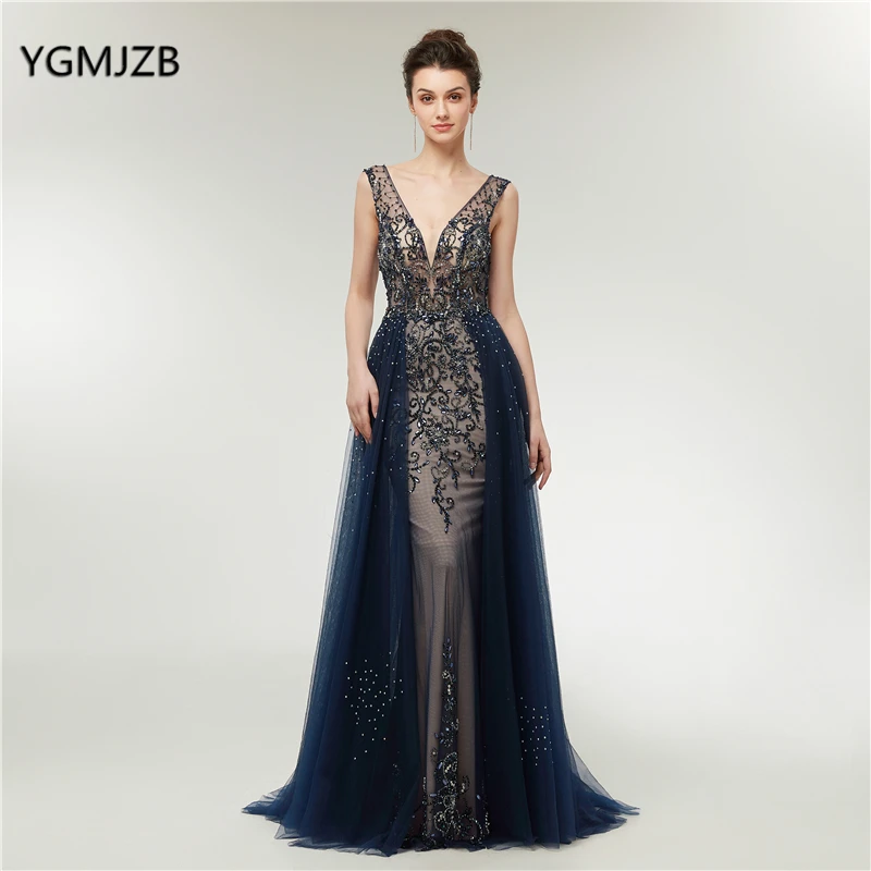 Luxury Evening Dresses Long 2019 Mermaid V Neck Beads Crystal Navy Blue Backless Formal Prom Evening Gown Robe De Soiree
Luxury Evening Dresses Long 2019 Mermaid V Neck Beads Crystal Navy Blue Backless Formal Prom Evening Gown Robe De Soiree