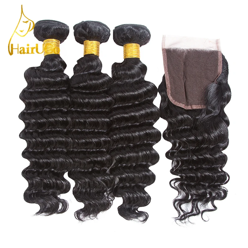 Hairugo волос предварительно окрашенных индийские глубокая волна 3 Связки с