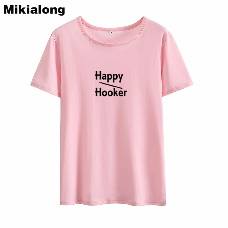 Футболка Mikialong женская с круглым вырезом, Модный хлопковый топ с надписью Happy Hooker, лето 2018
Футболка Mikialong женская с круглым вырезом, Модный хлопковый топ с надписью Happy Hooker, лето 2018