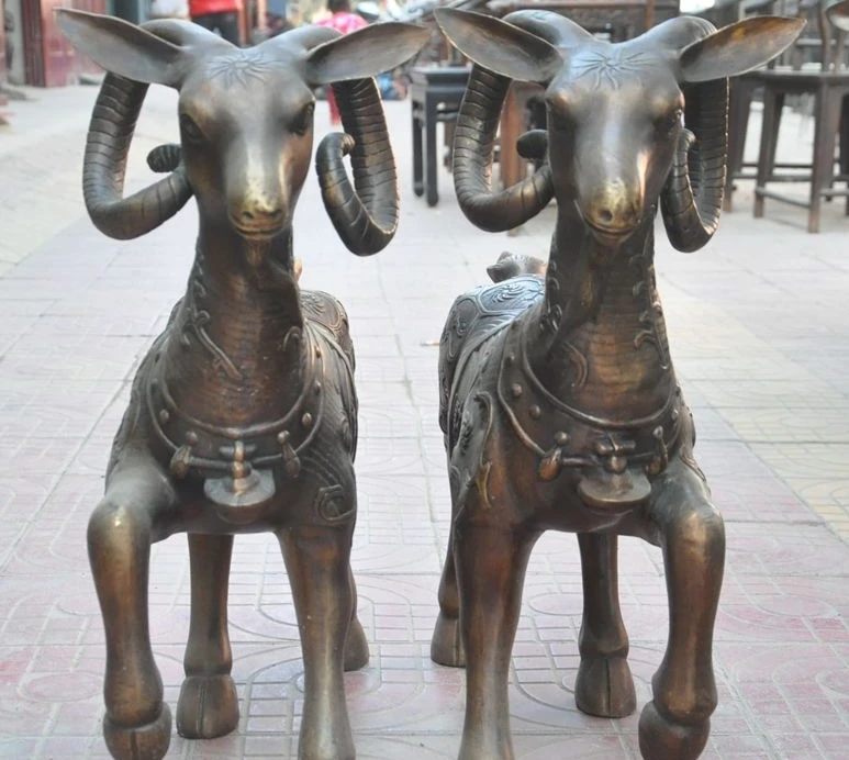 free shipping 26"Lucky Chinese Feng Shui Bronze Zodiac Year Sheep Goat Coin Wealth Statue Pair | Дом и сад