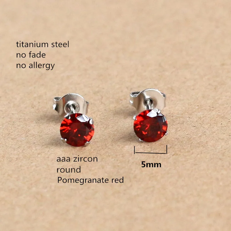 Titanium Stud Earrings 5mm Pomegranate Red AAA Zircon 316 L Stainless Steel No Fade Allergy Free
Titanium Stud Earrings 5mm Pomegranate Red AAA Zircon 316 L Stainless Steel No Fade Allergy Free