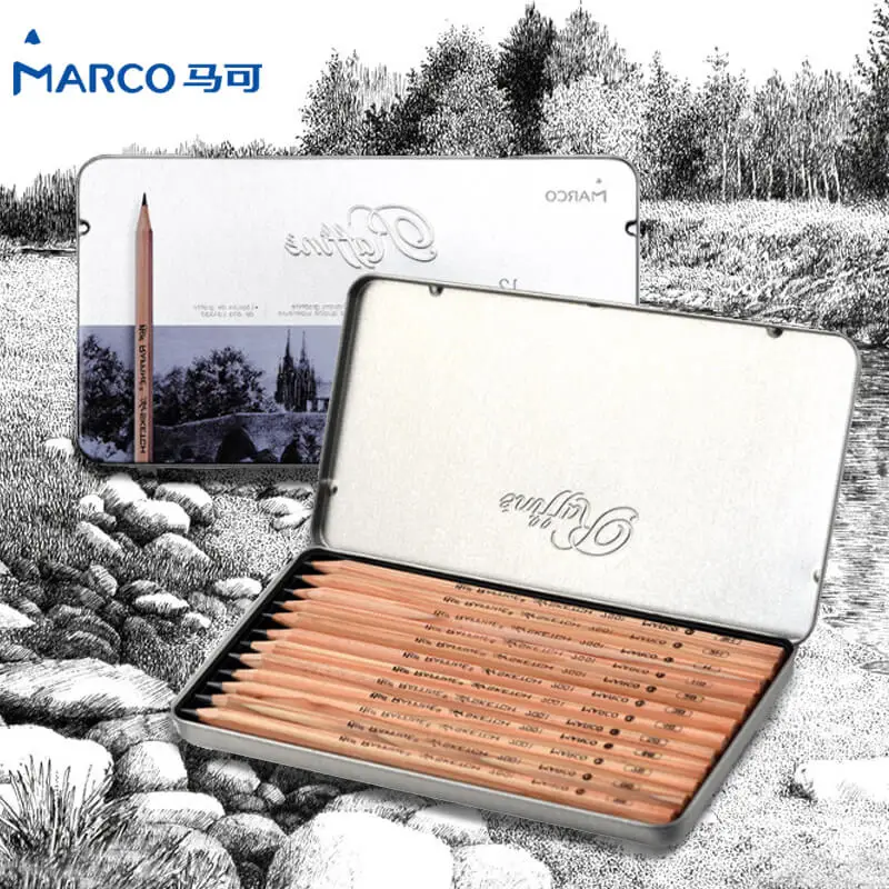 Marco Raffine 12pcs/tin 3H-9B Professional Sketching Pencils Artist Black Wooden Sketch Drawing Pencil School Student Supplies
Marco Raffine 12pcs/tin 3H-9B Professional Sketching Pencils Artist Black Wooden Sketch Drawing Pencil School Student Supplies