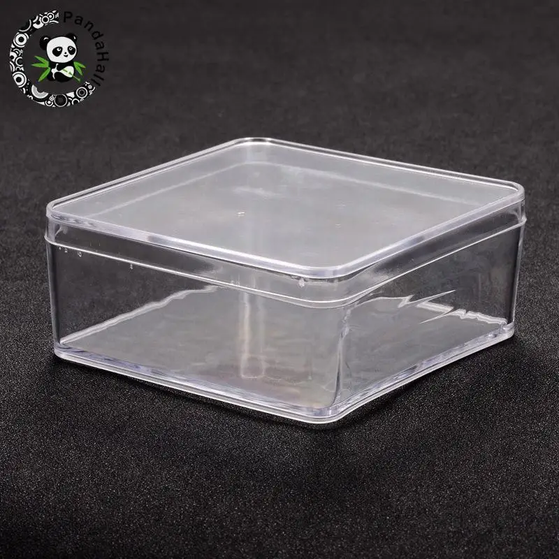 Square Shaped Plastic Jewelry Bead Containers, Clear, 94x95x40mm