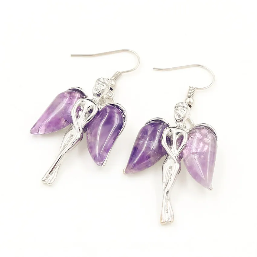 FYJS Unique Jewelry Silver Plated Angel Wing Natural Purple Amethysts Stone Drop Earrings
FYJS Unique Jewelry Silver Plated Angel Wing Natural Purple Amethysts Stone Drop Earrings