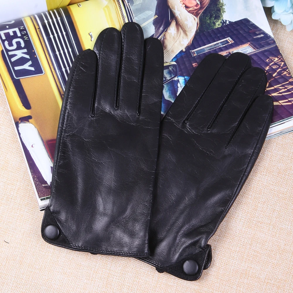 Новые стильные перчатки из овчины Мужские осенне-зимние термальные черные