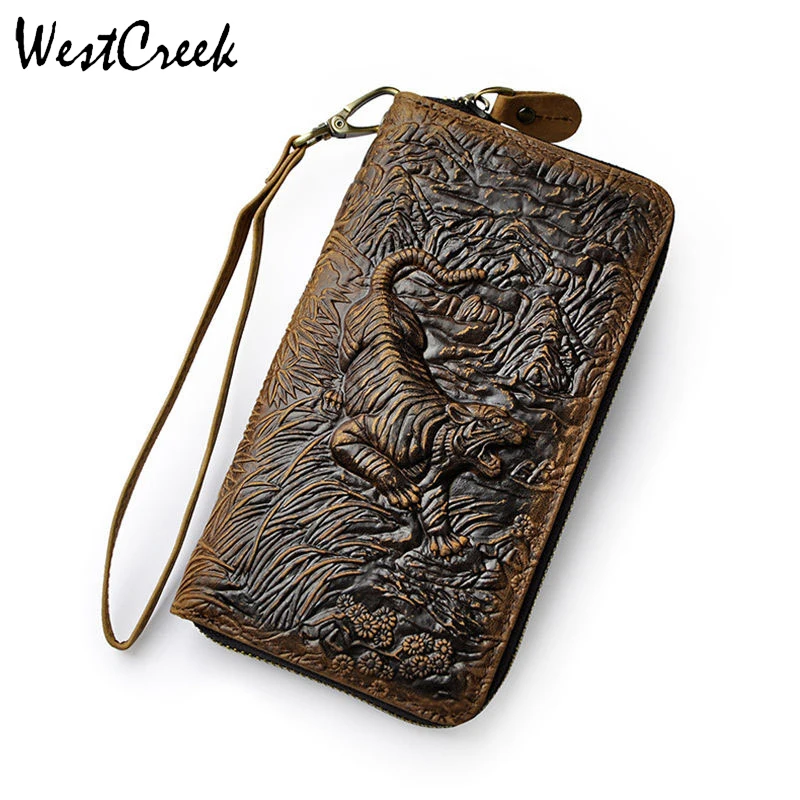 WESTCREEK Brand Genuine Leather Vintage Tiger Men Zipper Long Wallets Crazy Horse Leather Wrist Clutch Dragon Coin Pocket Purse
WESTCREEK Brand Genuine Leather Vintage Tiger Men Zipper Long Wallets Crazy Horse Leather Wrist Clutch Dragon Coin Pocket Purse
