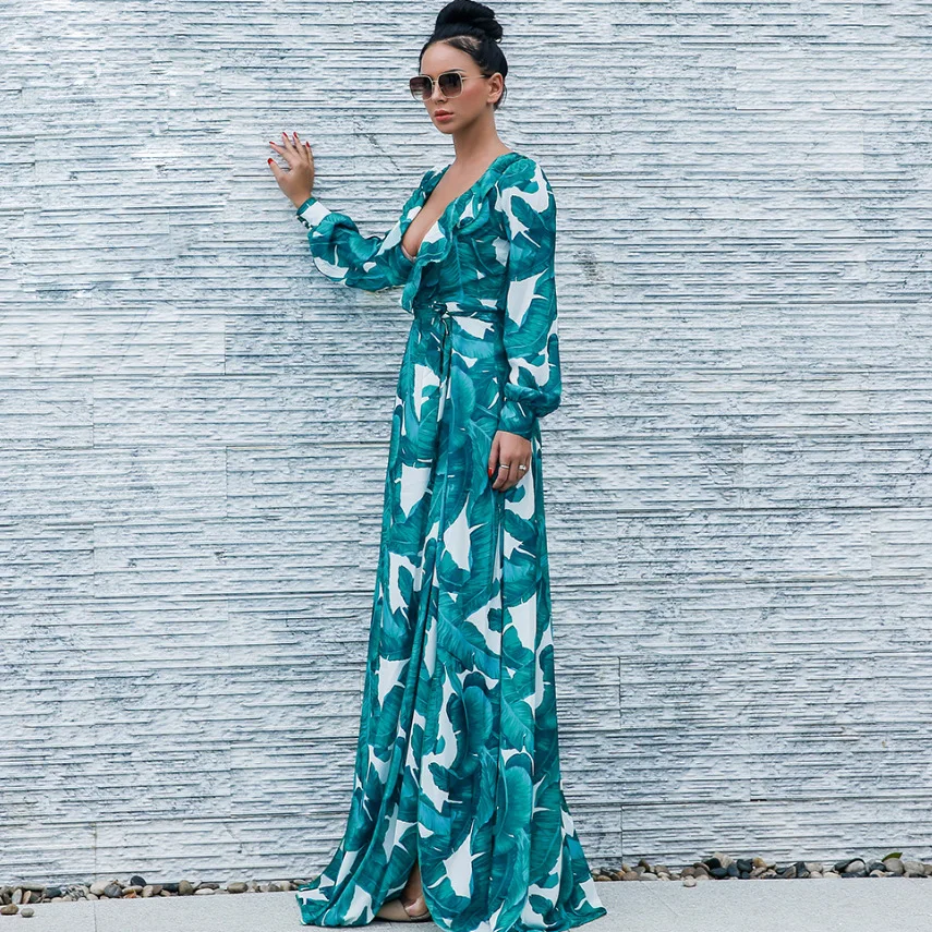 Женское Пляжное Платье макси с глубоким V-образным вырезом и разрезом | Женская