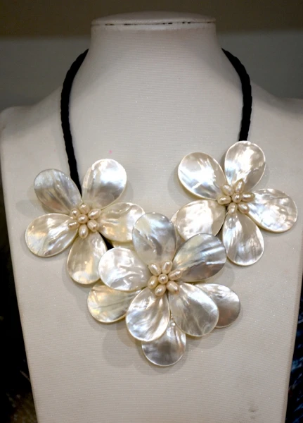 Ожерелье женское круглое из натуральной пресноводной кожи с цветком|collier maxi|flower