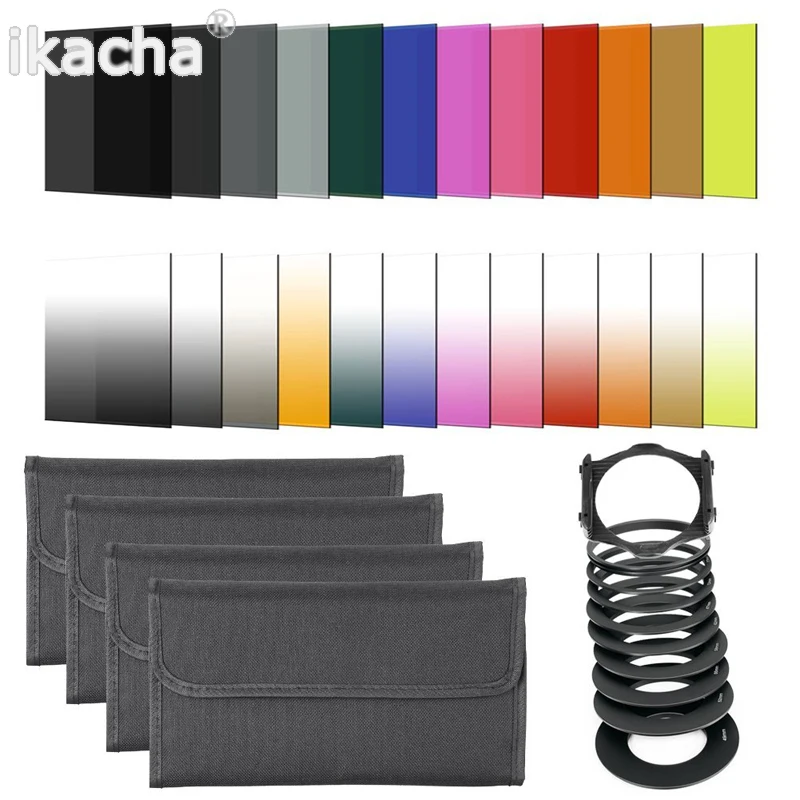 24pcs Square Full + Graduated Filter Set + 49 52 55 58 62 67 72 77 82 mm Adapter Ring Filter Holder for Cokin P Series
24pcs Square Full + Graduated Filter Set + 49 52 55 58 62 67 72 77 82 mm Adapter Ring Filter Holder for Cokin P Series