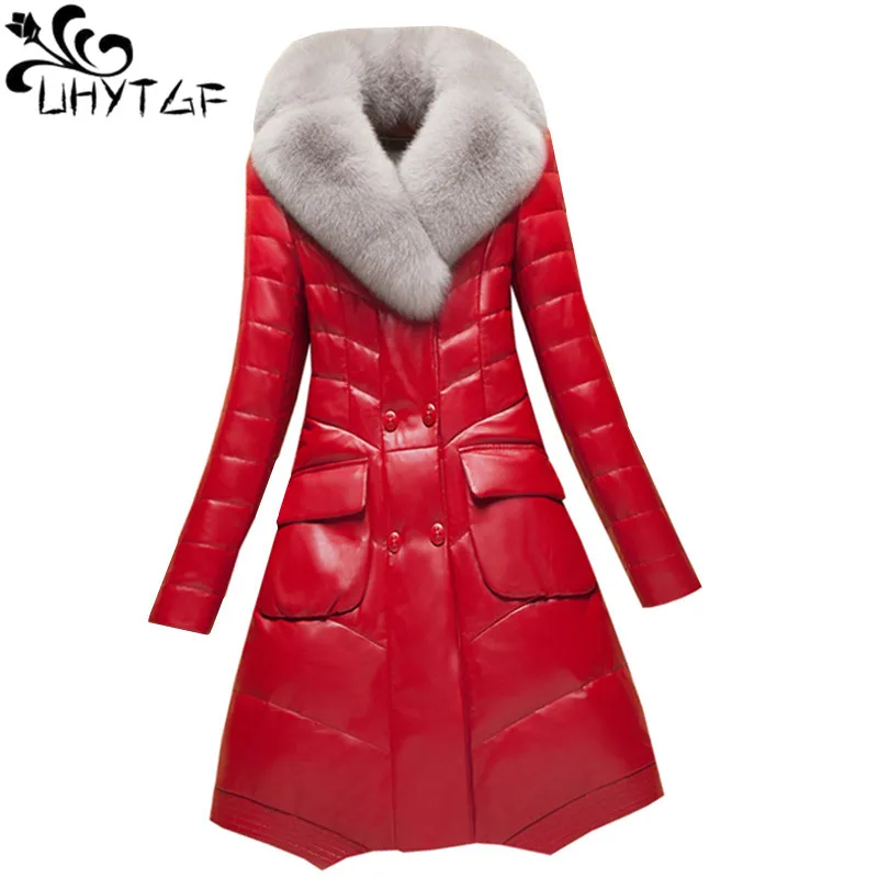 UHYTGF M-4XL Fashion Imitation fox fur collar Warm Winter Leather jacket Women luxury Sheep skin Down jacket Slim Ladies coat 86
UHYTGF M-4XL Fashion Imitation fox fur collar Warm Winter Leather jacket Women luxury Sheep skin Down jacket Slim Ladies coat 86