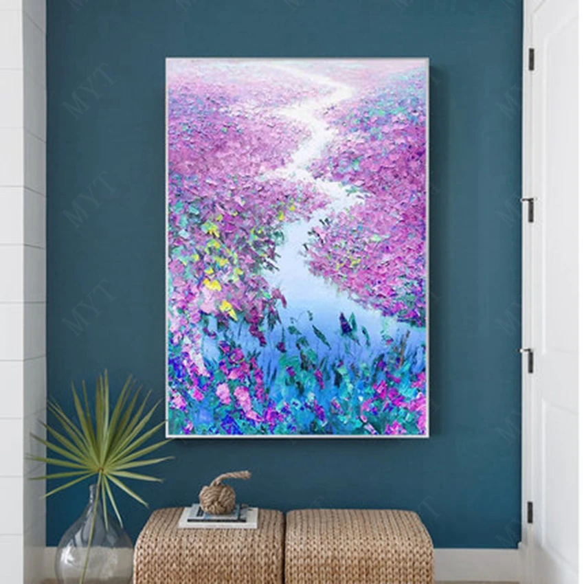 MYT холст картина маслом настенная живопись куадросы абстрактные цветы река