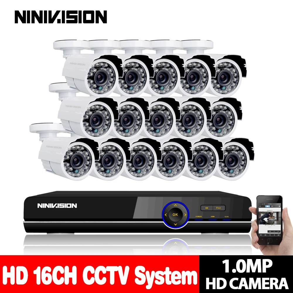

16CH AHD-H 1080P DVR Kit CCTV Video System 16 x720P 1.0MP Indoor Outdoor Security Camera 16 channel Camera surveillance System