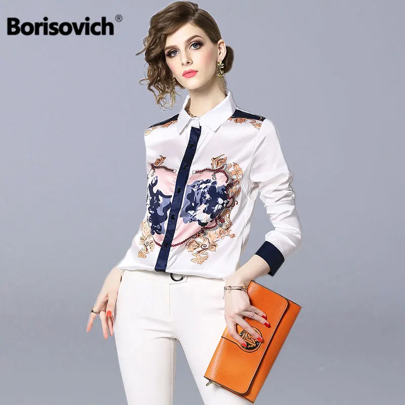 Фото Женская Офисная рубашка Borisovich элегантная с принтом Весенняя Модная отложным