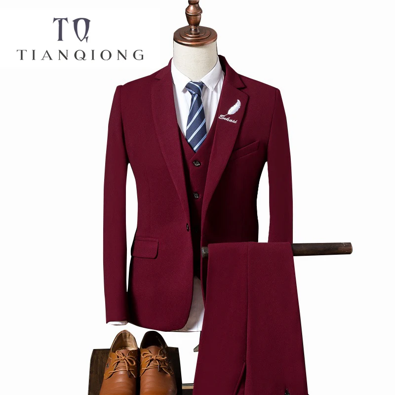 Тянь QIONG (куртка + жилет брюки) для мужчин костюмы мода Slim Fit Бизнес костюм Для