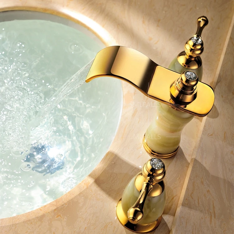 European style Contemporary Waterfall Brass Imitation jade Ti-PVD Bathroom Sink Faucet - Golden
European style Contemporary Waterfall Brass Imitation jade Ti-PVD Bathroom Sink Faucet - Golden