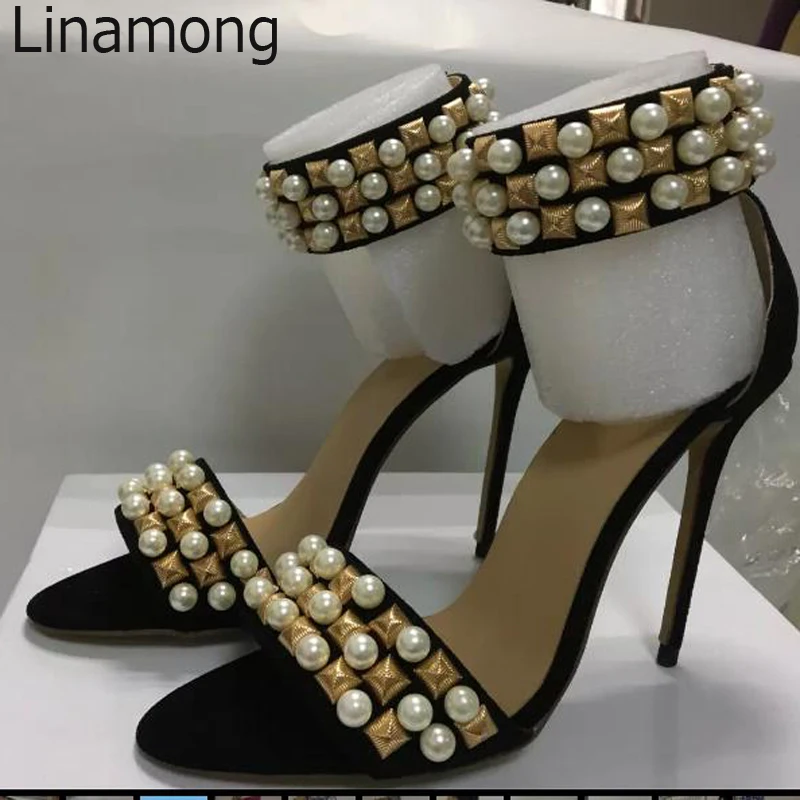 Summer Women Pearls Grainy Metal Rivets Studs Sandals Ankle Strap Stiletto Heel Open Toe Zipper back Party Shoes Plus Size 44
Summer Women Pearls Grainy Metal Rivets Studs Sandals Ankle Strap Stiletto Heel Open Toe Zipper back Party Shoes Plus Size 44