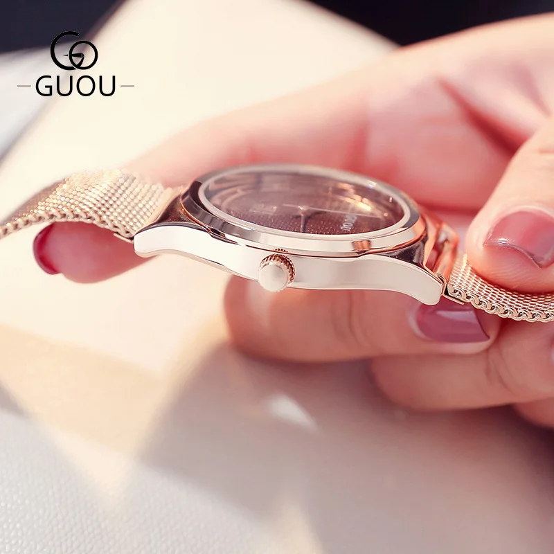 GUOU Watch Women Watches Ultra Thin Rose Gold Steel Mesh Band Analog Ladies Quartz Watch Wristwatches Relogio Feminino
GUOU Watch Women Watches Ultra Thin Rose Gold Steel Mesh Band Analog Ladies Quartz Watch Wristwatches Relogio Feminino