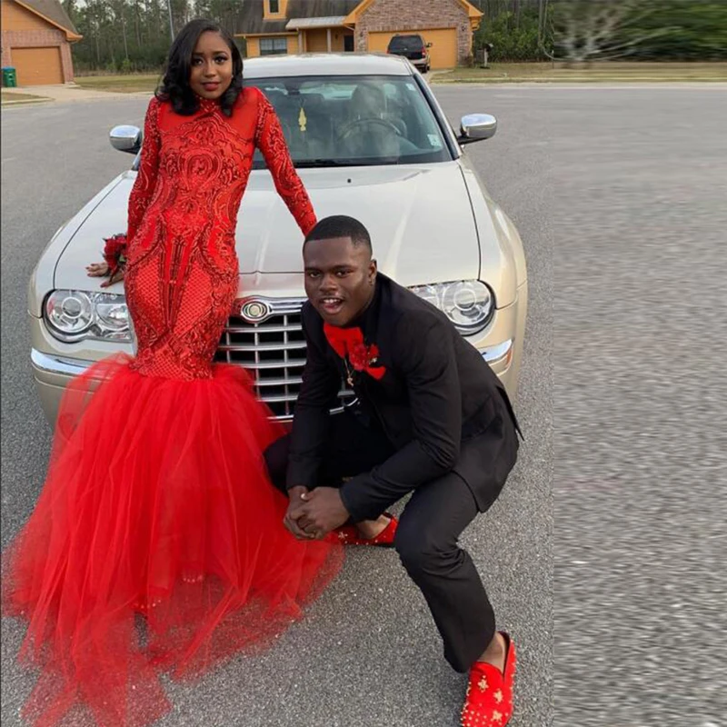 Shining Sequined Red Mermaid Prom Dresses High Neck Long Sleeve Tulle Bottom Evening Party Gowns Long Girls Prom Gown 2019
Shining Sequined Red Mermaid Prom Dresses High Neck Long Sleeve Tulle Bottom Evening Party Gowns Long Girls Prom Gown 2019