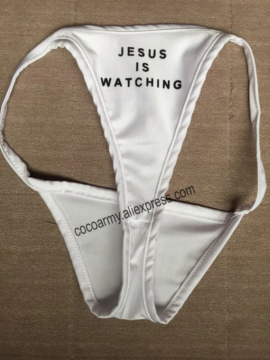 JESUS's WATCHING You принт забавные буквы V string Thong Brief нижнее белье эротическое женское