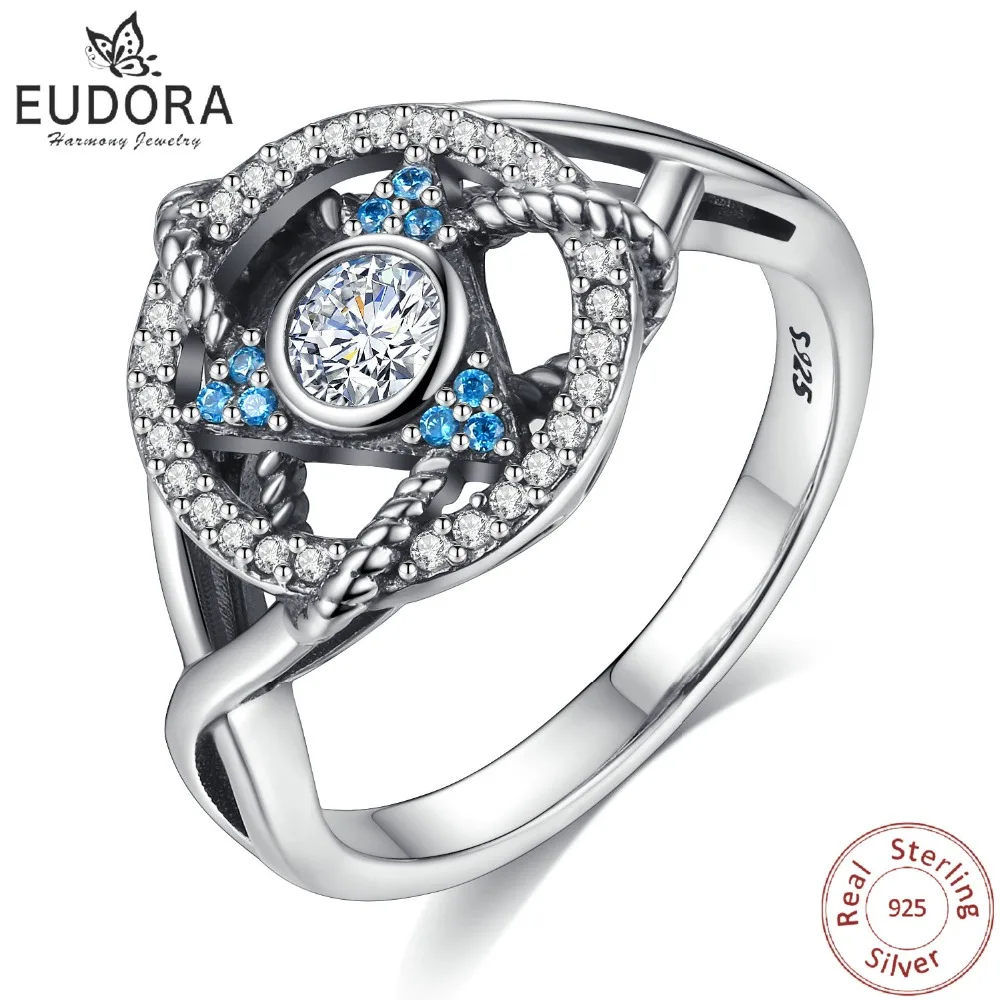 Фото Женское кольцо в виде Троицы Eudora обручальное из настоящего серебра 925 пробы с