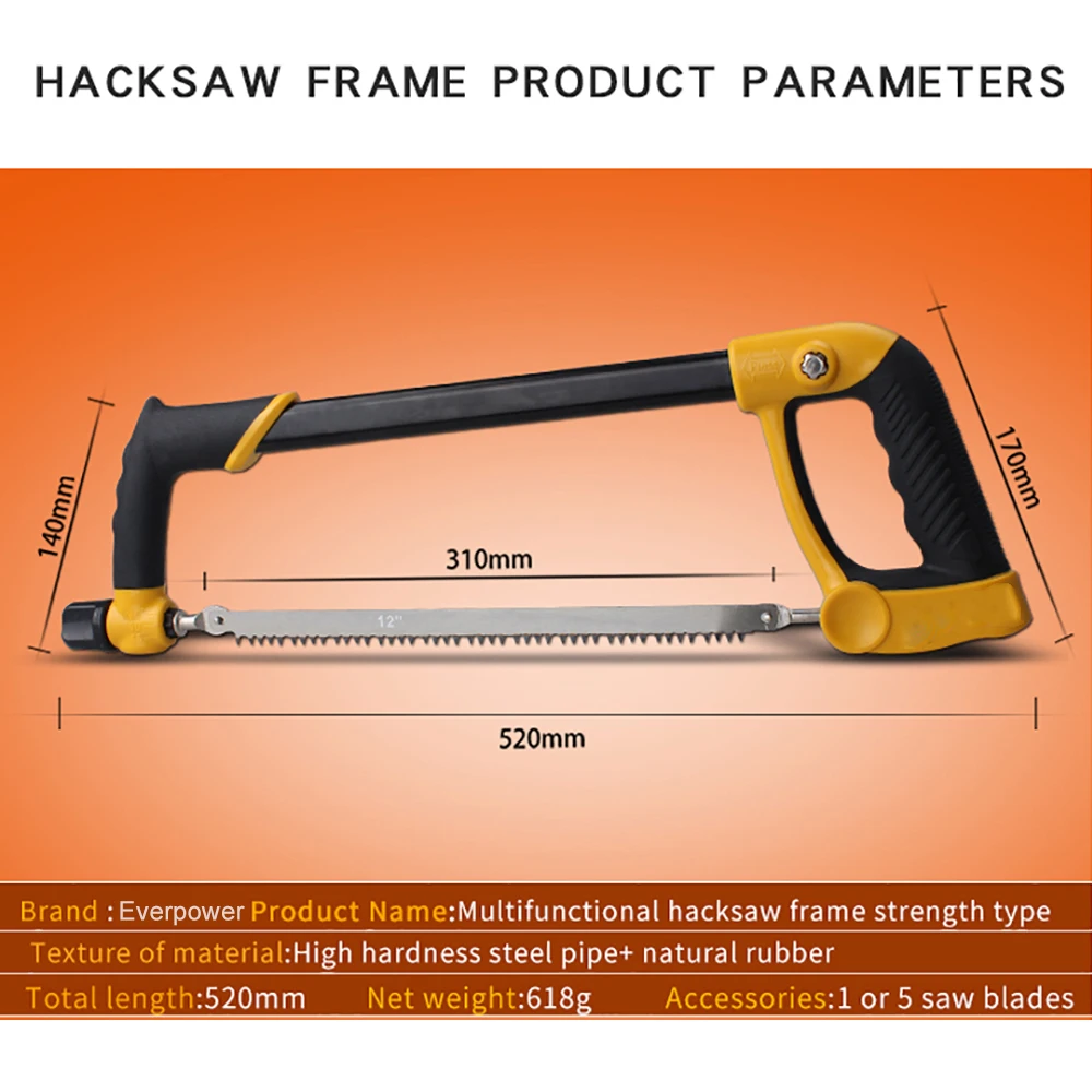 Everpower многофункциональный регулируемый Hacksaw + 5 шт. лезвия для задней пилы Набор