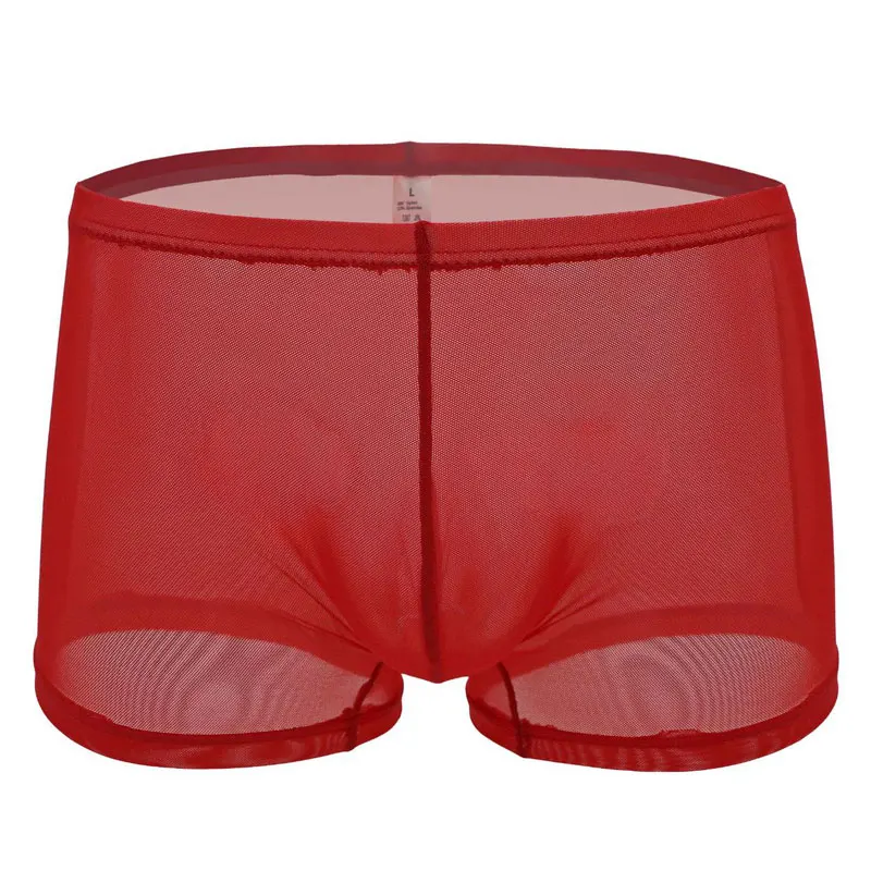 

Sexy Men Plus Size Mesh See Through Boxer Transparent Breathable U Convex Pouch Boxer Underwear Gay Wear Low Rise G-string F7