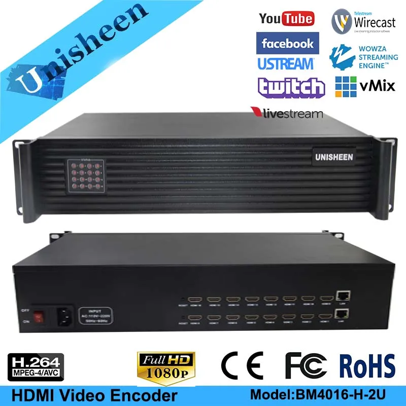 16-канальный HDMI видео кодировщик Unisheen MPEG-4 AVC/H.264, HDMI передатчик в реальном времени, кодировщик H264
16-канальный HDMI видео кодировщик Unisheen MPEG-4 AVC/H.264, HDMI передатчик в реальном времени, кодировщик H264