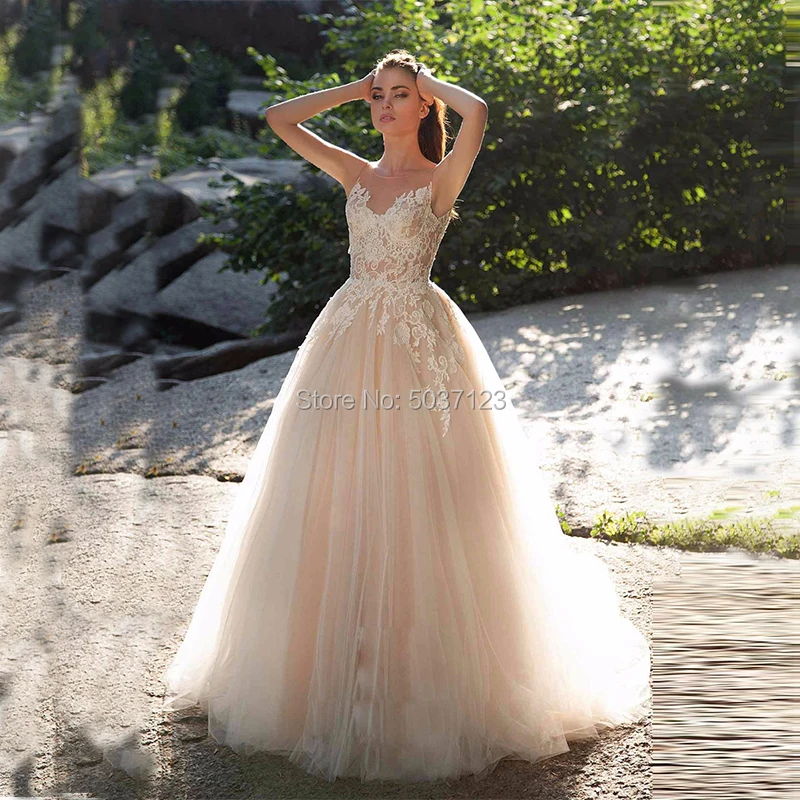 Розовое свадебное платье A Line Vestidos De Noiva с v-образным вырезом и кружевной