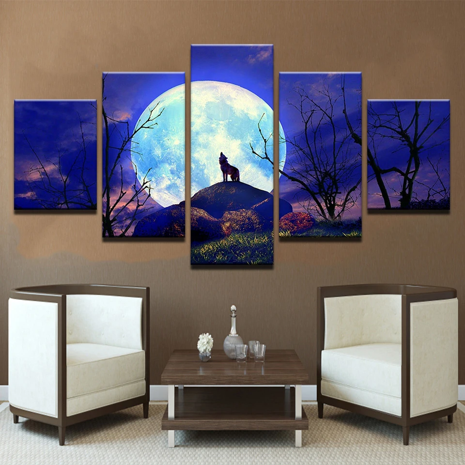 Modern Canvas Poster For Living Room Wall Art 5 Piece Full Moon Night Forest Animal Wolf Painting HD Prints Home Decor Framework
Modern Canvas Poster For Living Room Wall Art 5 Piece Full Moon Night Forest Animal Wolf Painting HD Prints Home Decor Framework
