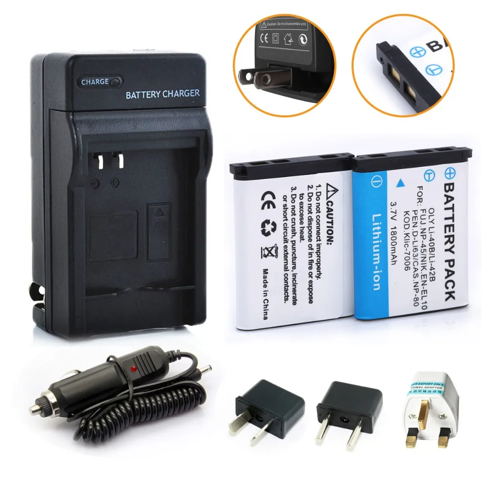 HIBTY 2pcs Li-40B LI-42B LI40B LI42B Li-ion Batteries for Olympus+Car Charger + Plug Adapter For Nikon Pentax D-Li63/Fuji NP-45
HIBTY 2pcs Li-40B LI-42B LI40B LI42B Li-ion Batteries for Olympus+Car Charger + Plug Adapter For Nikon Pentax D-Li63/Fuji NP-45
