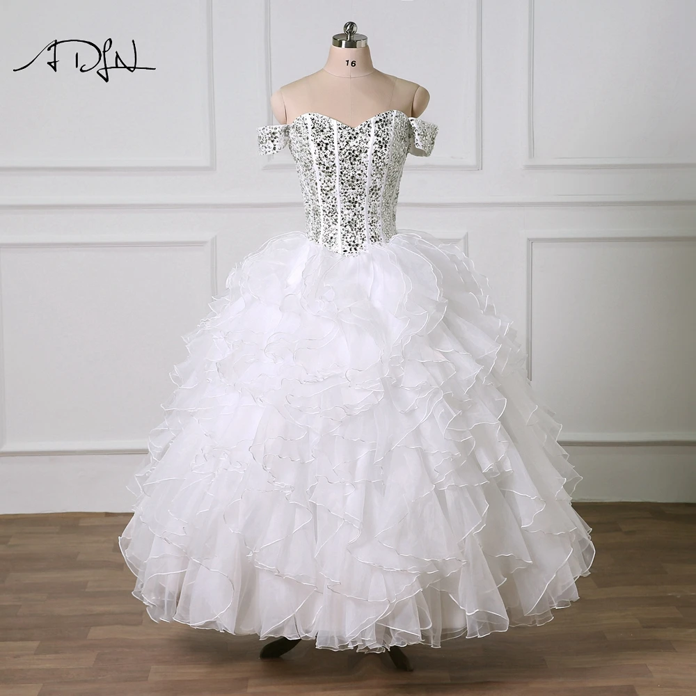 ADLN с открытыми плечами белые пышные платья большим количеством бусин Vestido 15 Anos