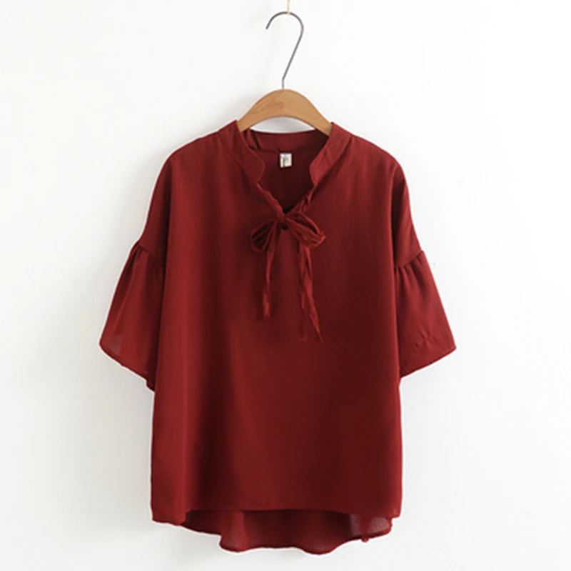 PERHAPS U Women Chiffon Bow Collar Flare Sleeve 3/4 Sleeve Wine Red Pink Solid Top Blouse Summer B0305
PERHAPS U Women Chiffon Bow Collar Flare Sleeve 3/4 Sleeve Wine Red Pink Solid Top Blouse Summer B0305