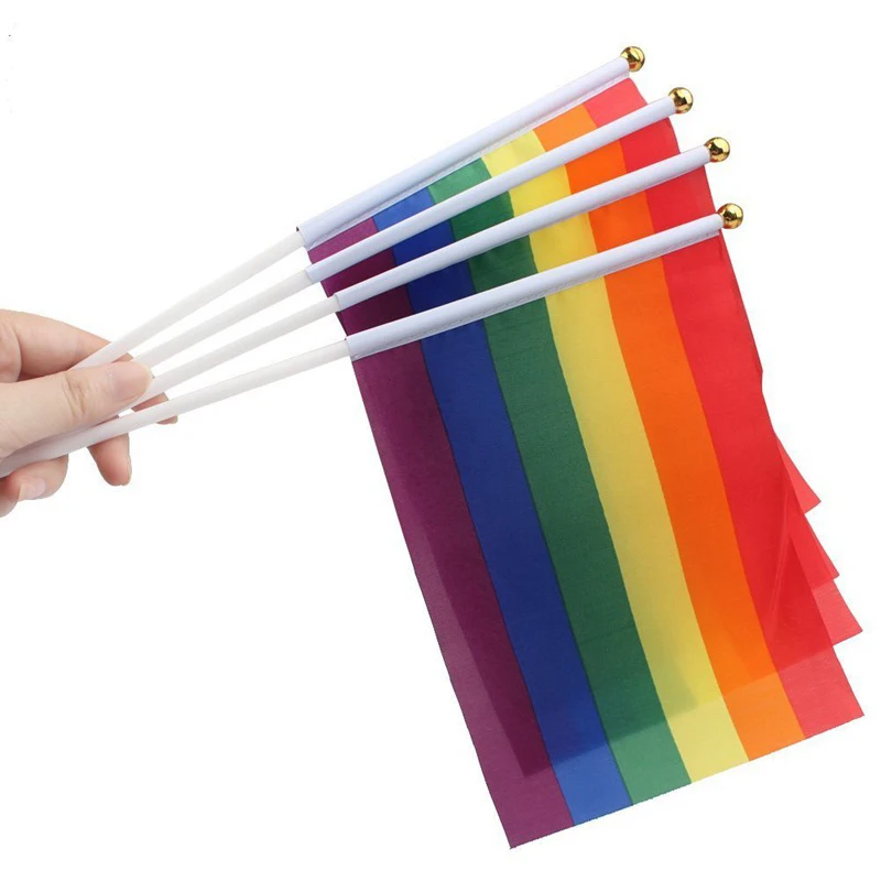 12 шт. Радужный Флаг ручная Мах ЛГБТ парад яркие радужные флаги мира Бесплатная