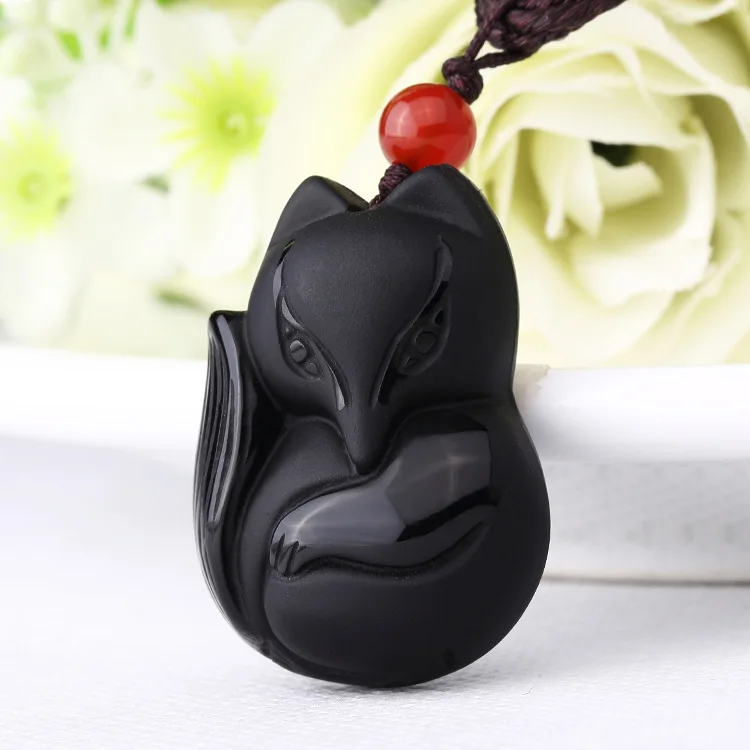 Фото Matting Natural Black Obsidian Recruit Peach Blossom Fox Pendeloque Cut Avoid Small Three Crystal Ma'am Ornaments - купить